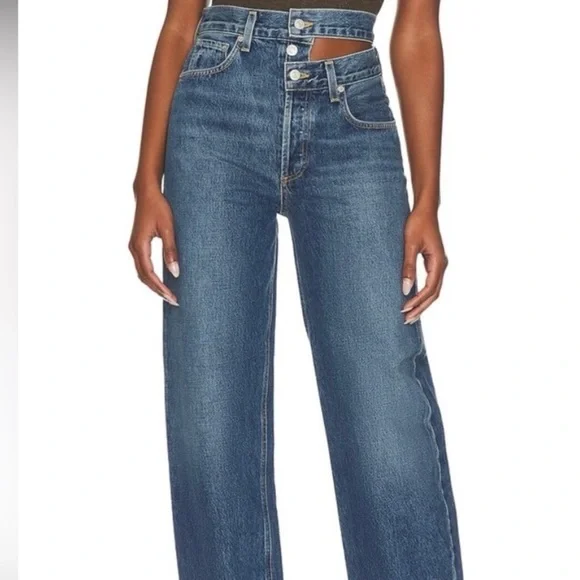 Agolde Dark Blue Broken waistband Leg Jeans 26 worn once. - Picture 1 of 4